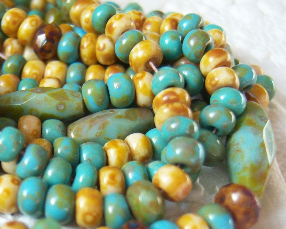 6/0 Czech Picasso seed bead mix  lot of (2) six inch strands-  VT140