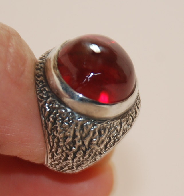 Request Custom Order Sterling Silver Oxidized Style Red Ruby Gemstone Unisex Ring
