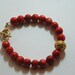 Red Coral Gemstone Gold Plated  Sterling Silver Round , Lock and Balls, Bracelet