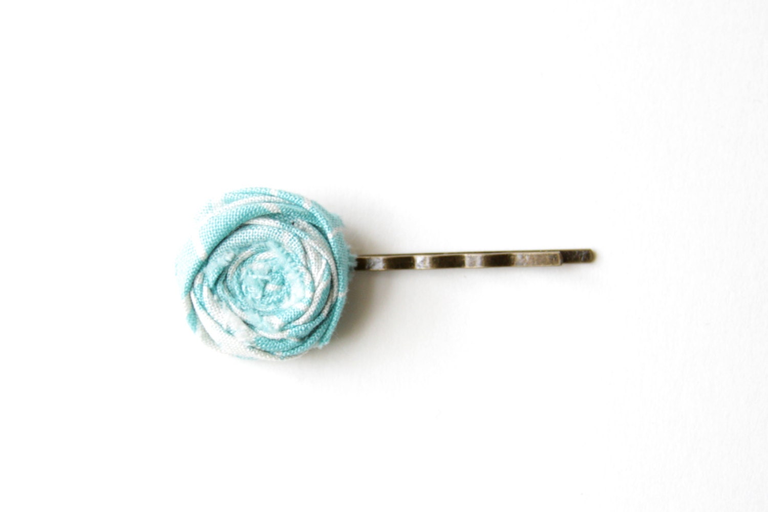 SALE Blue Rosette Bobby Pin Cotton Rosette Bobby Pin Summer Blue and White Cotton 1 inch