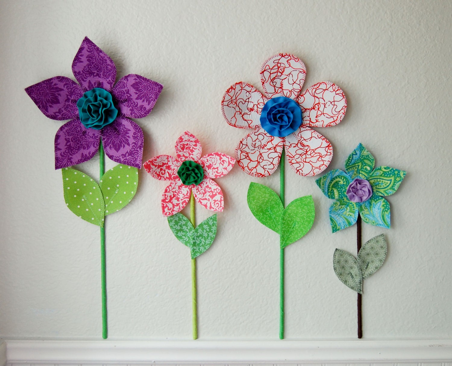 fabric flower. flower garden.  fabric wall decal for girls.  paisley fabric flower. 3d fabric flower. spring garden.