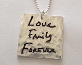 Memorial Jewelry Square Silver Pendant in Your Lost Loved Ones Actual Writing-Made to Order