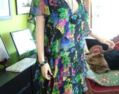 Vintage floral 1920s style ruffled layered chiffon dress