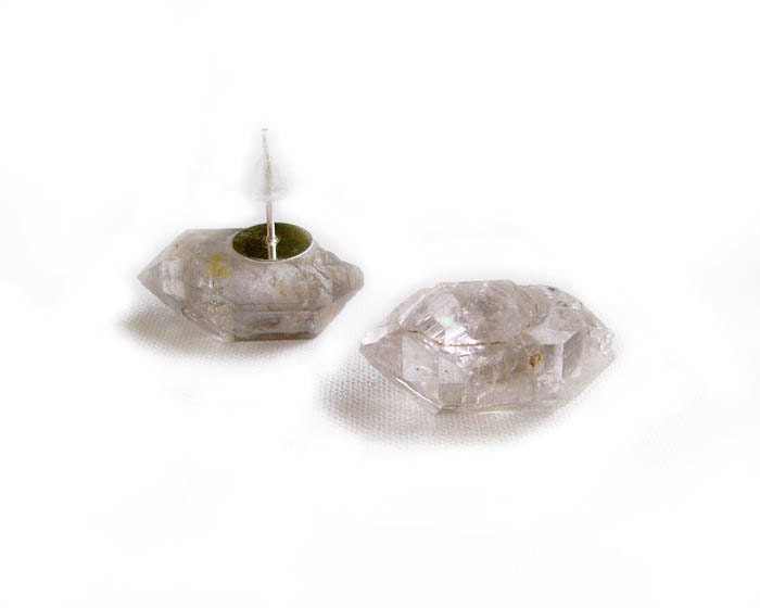 Crystal Quartz Stud  Earrings,  Raw Quartz Post Earrings, Herkimer Diamond earrings - Modern Tribal Lapidary