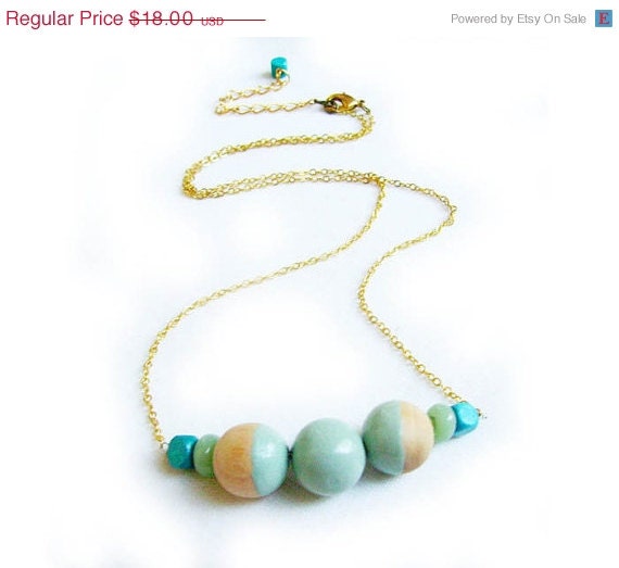 SUMMER SALE Bubble Ombre Necklace - Mint  Color Dipped Wood beaded handmade necklace