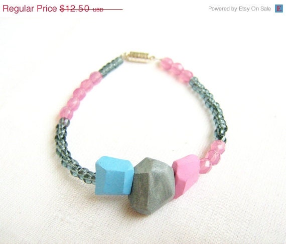 SUMMER SALE Pastel Color Block Geo Bracelet in Grey, Blue, Pink - handmade geometric jewelry -  Rare Diamonds Collection