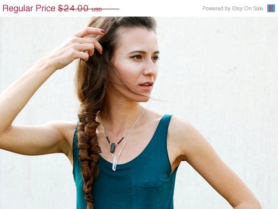 SUMMER SALE Crystal Quartz Necklace -  Black Quartz or Clear Quartz  Point Pendant Necklace - Color of Your Choice - Modern Tribal Lapidary