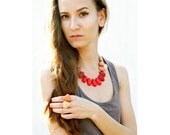 Terracotta Red Statement Necklace, Polymer Clay Gem Necklace in Red and Terracotta Orange, Gem Candy Collection