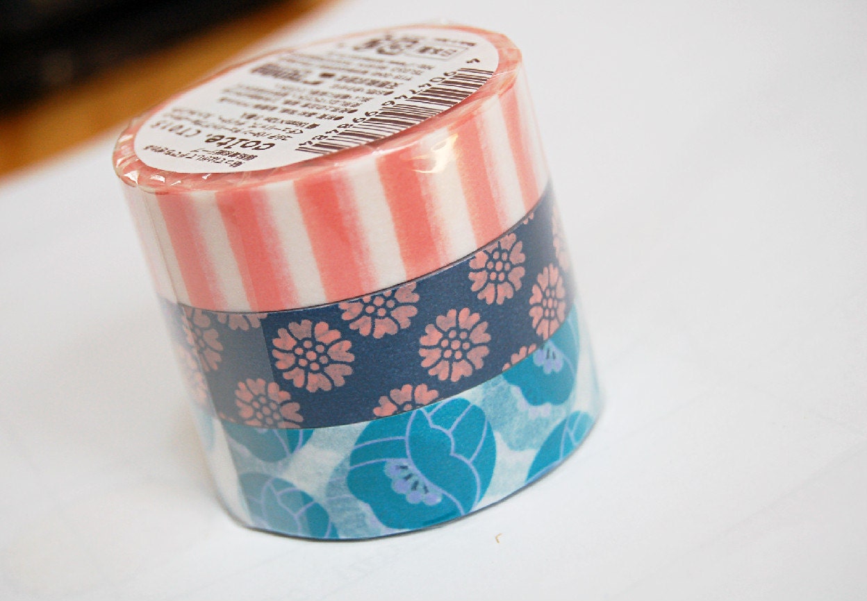 Japanese washi masking tape, 3 rolls set  15mm x 12M