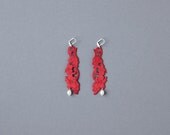 raspberry satin lace earrings with freshwater pearls