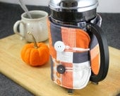 French Press Coffee Cozy in Orange, Gray and White by Nstarstudio