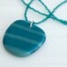 ceramic pendant and beaded necklace - dark teal and blue-green stripes