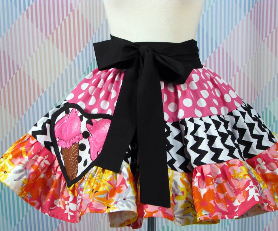 Retro Ice Cream Cone TuTu Skirt Ruffles Dots Pink Yellow Black Womens Size Medium
