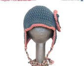 Sale Crochet baby hat, Girls crochet ear flap hat, baby crochet hat, toddler hat with flower, - made to order in any color and size