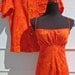 2 pc Vintage 1970's FUMI'S Flaming Orange Backless Hawaiian Maxi Dress & Hawaiian Shirt