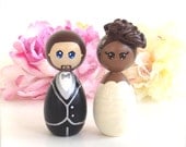 WEDDING CAKE TOPPER Kokeshi Dolls Custom Bride Groom Wood Peg Japanese Style Anime Personalized Keepsake Collectable Painted Cute Figurines