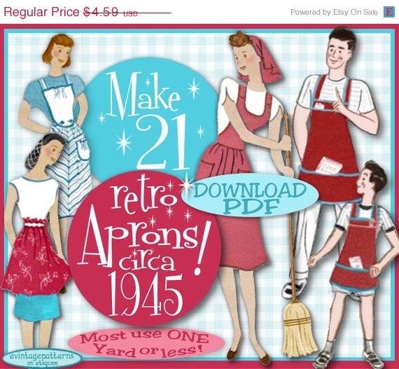 sale Make 21 RETRO APRONS - 1945 e-Pattern -Vintage PDF Instant Download