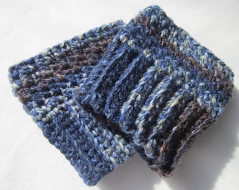 Crocheted Chunky Boot Cuffs Blue and Brown