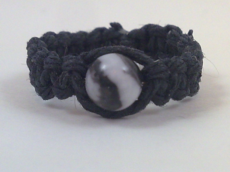 Black Hemp Ring with Zebra Jasper Gemstone