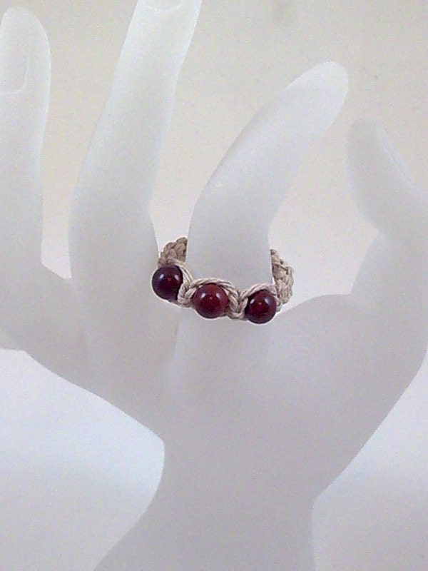 Natural Hemp Ring with Brecciated Jasper Gemstone Beads