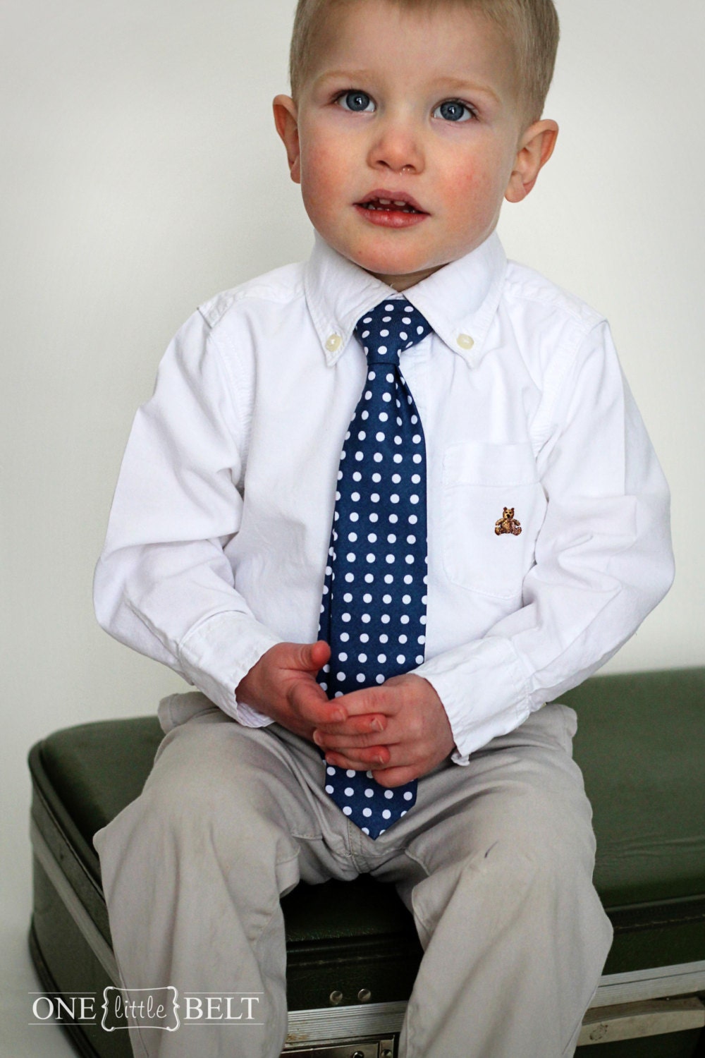 Toddler or Baby Necktie- Blue Polka Dot- Newborn-7 years