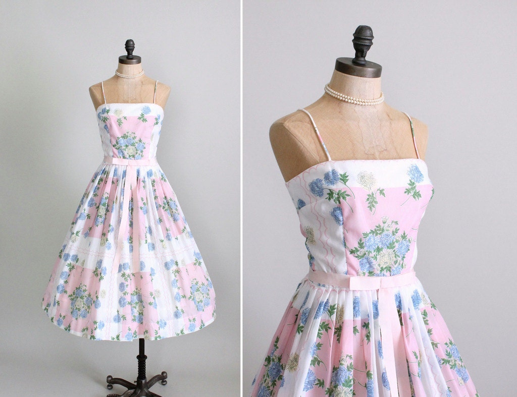 Vintage 1960s Dress : 60s Cotton Floral Party Sundress
