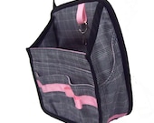 Hanging Car Organizer in Classy Black Plaid with pink