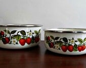 Vintage Enamel Strawberry Bowls Set of 2