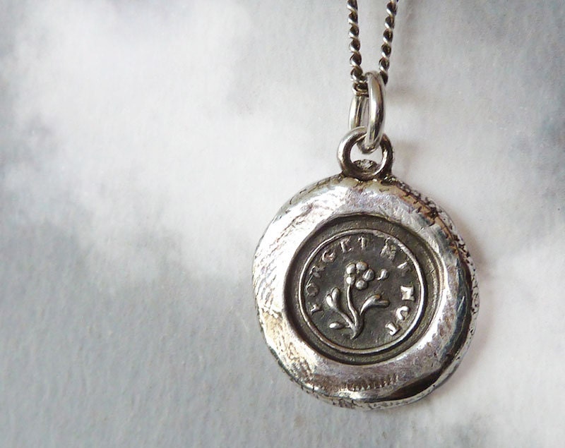 Wax Seal Necklace. Forget Me Not . Wax Seal Jewelry in Fine Silver. Petite Pendant
