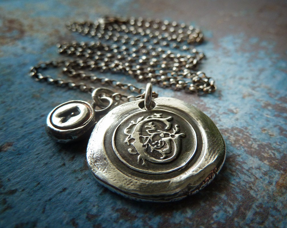Personalized Wax Seal Necklace. Two Monogram Initial Letters. Wax Seal. Typewriter Key. Fine Silver. Made to Order