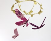 Modern Dragonfly Mobile - fabric nature nursery mobile -  in magenta, purple, lilac and grass green