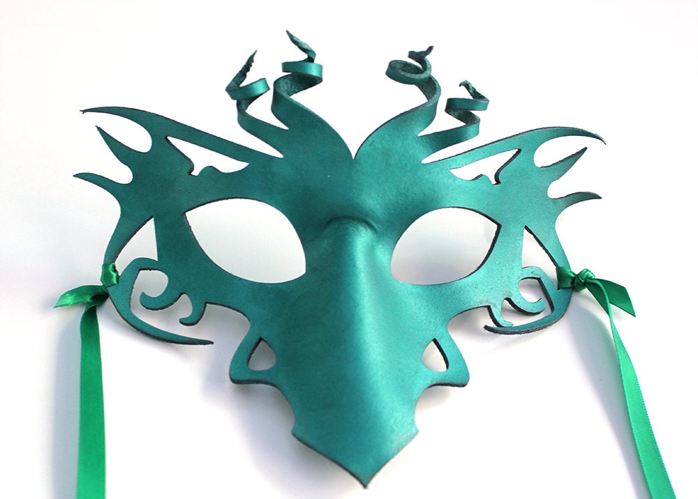 Iridescent Teal Dragon - Handmade leather mask