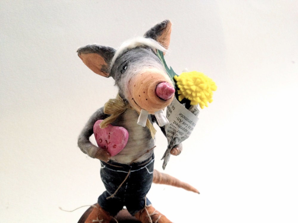 Ooak Spun Cotton Spring, Courting, Rat, Soft Sculpture, Art Doll, Soft Sculpture