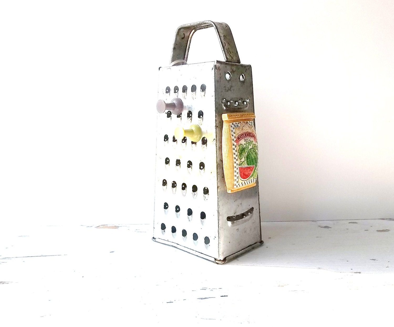 Vintage Rustic Grater. Farmhouse Kitchen. Recipe Holder. Magnetic Board