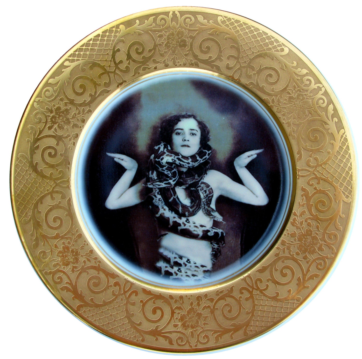 The Snake Lady - Circus Freak Series - Altered Antique Plate