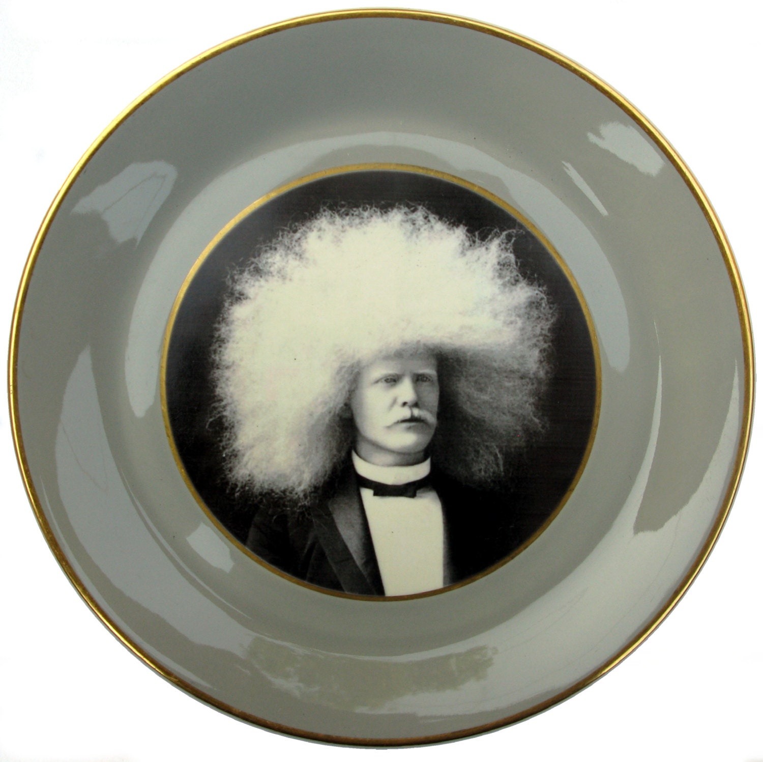The Amazing Albino Afro Man - Circus Freak Series  - Altered Vintage Plate