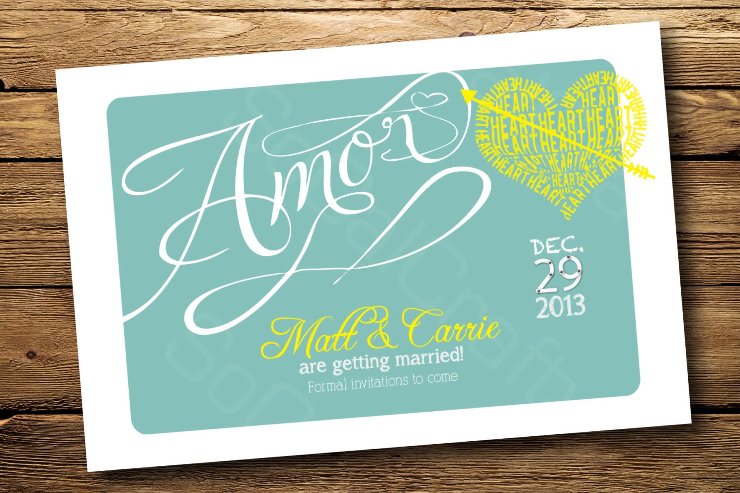 Vintage Heart Typography Theme- Save The Date, Digital or Printed