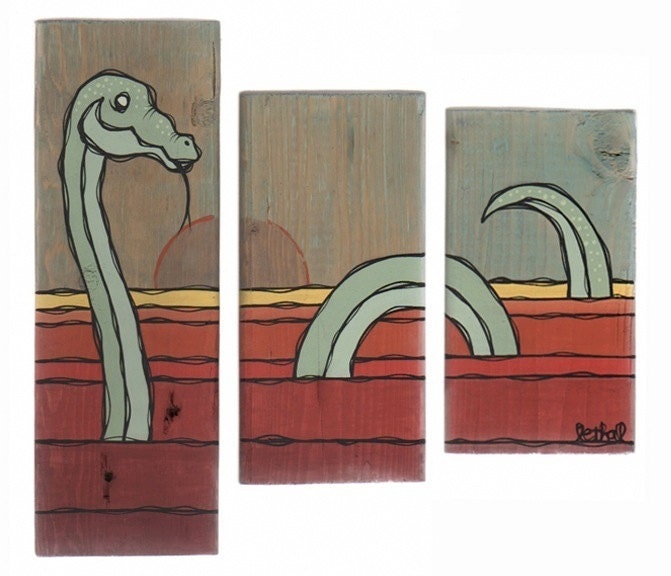 Dawn Dragon - Original 3 Panel Acrylic Painting on Recycled Wood