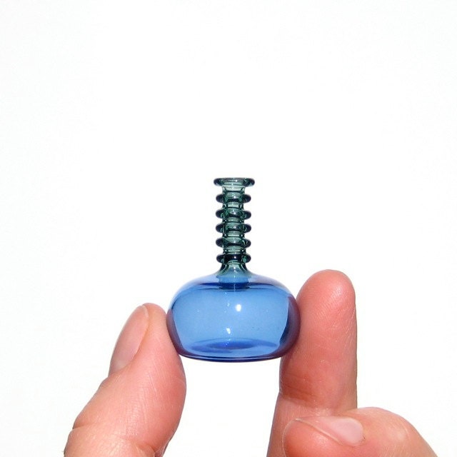 Miniature Bottle in Cobalt Blue and Teal, Hand Blown Glass
