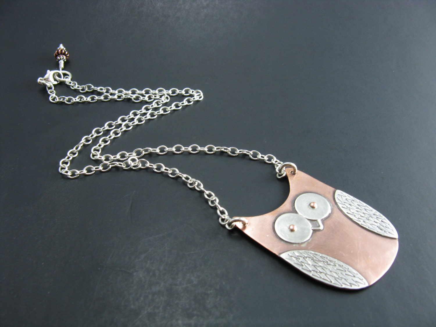 Owl Necklace Copper and Sterling Silver Mixed Metal Handmade Pendant Necklace