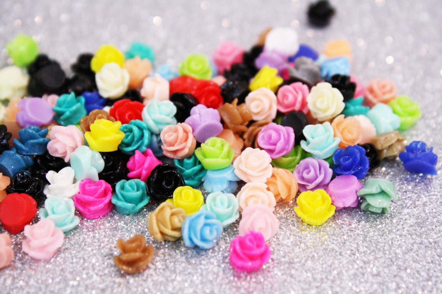 48 Rose Cabochons Resin Mix Multicolor Tiny 8mm Lot 10% OFF SALE