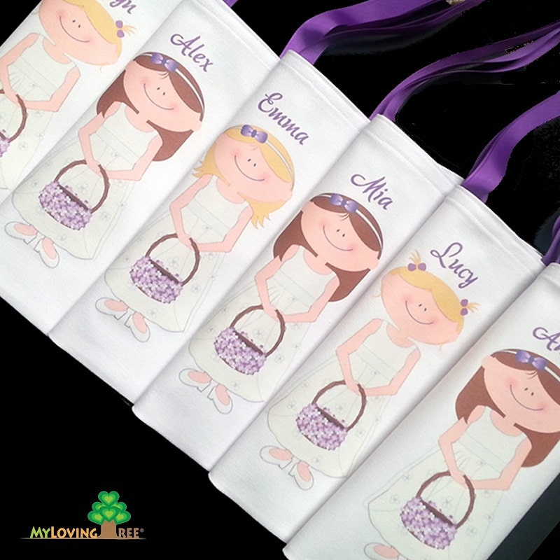 Personalized Flower Girls gifts bags summer wedding or bridal shower party or wedding give away favors
