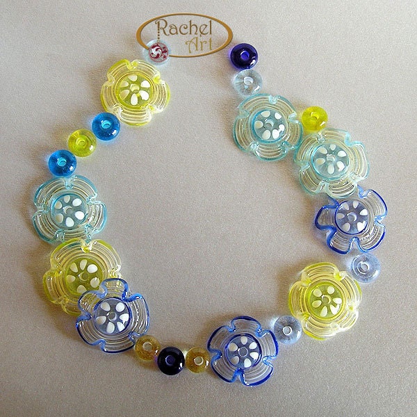 Flower Beads, Flower Lampwork Glass Beads, Multi color Beads, Lampwork Glass Beads, Handmade Lampwork Glass Disc Beads Set (21)