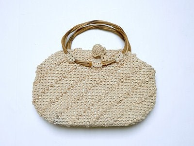 Vintage Straw Tan Handbag Purse Beach It's In the Bag
