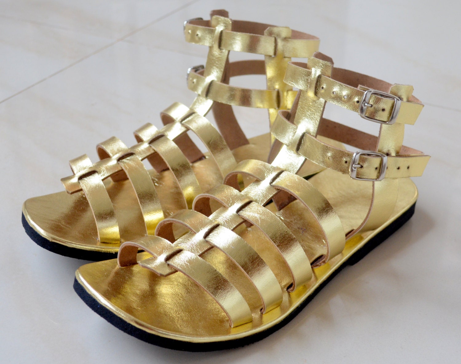 Leather Gladiator Sandals - GOLD - Handmade Sandals, Ladies, Mens ...