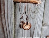 Earthy Gift For Her Rustic Chic Heart ceramic charm earrings - cappuccino carmel cream Soul Sister Boho Gift oxidized copper hoops