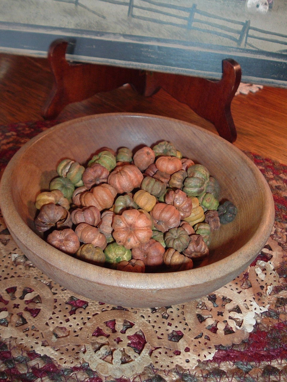 Vintage Wooden Small Dough Bowl Fixins Ornies Candle Primitive Americana