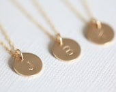 5 personalized bridesmaid necklaces, bridesmaid gift package - initial necklaces with circle pendant - yellow gold filled