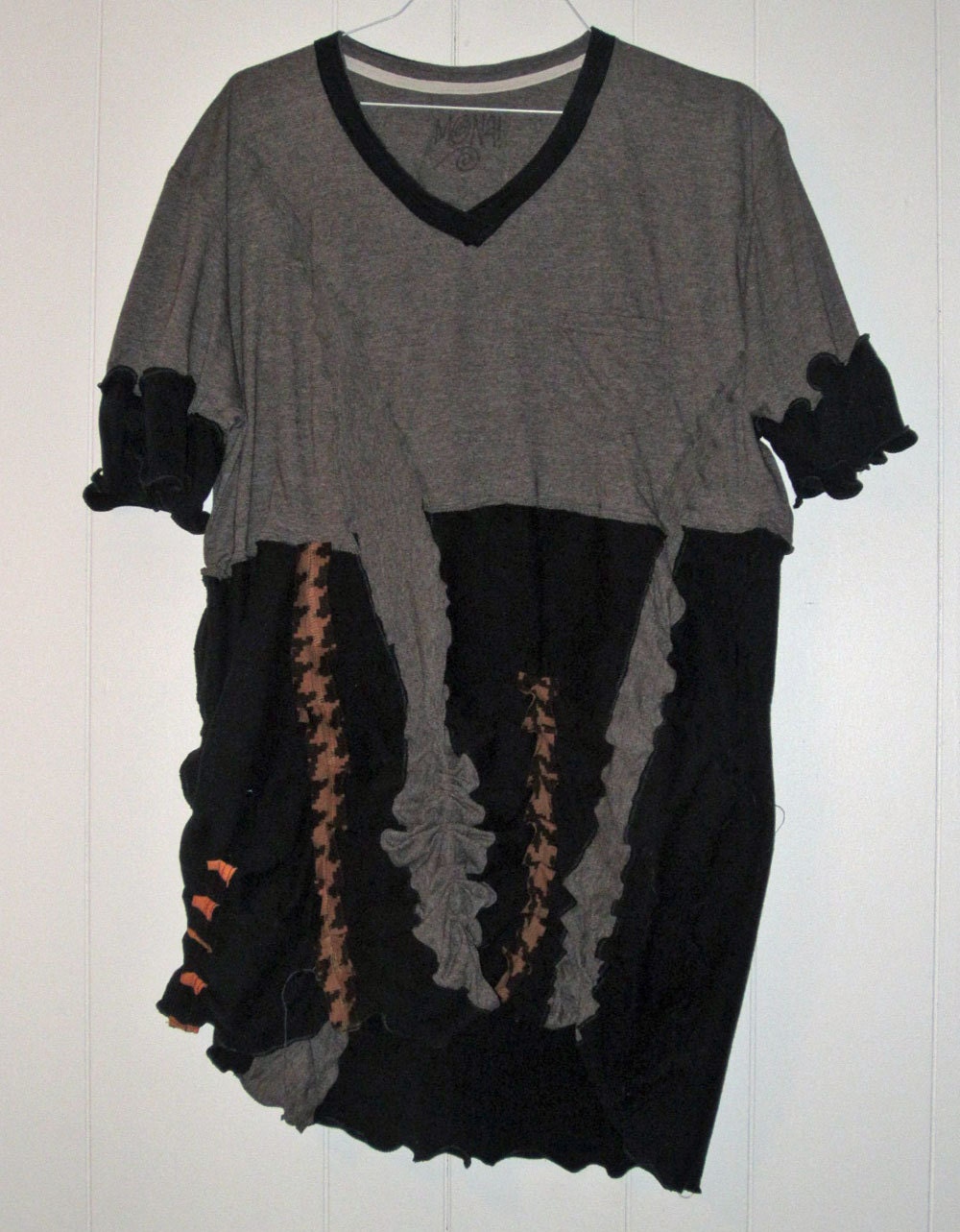 Taupe and black upcycled Short Sleeve Tunic Dress fits Large-1x