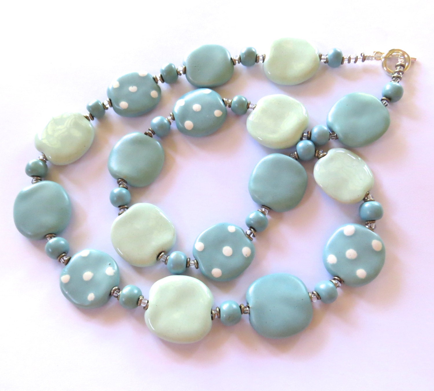 Blue and White Kazuri Bead Necklace, Ceramic Necklace, Fair Trade Beads